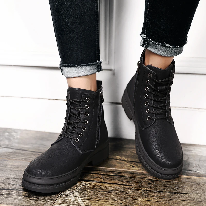 Новинка Теплые зимние мужские ботинки Уличная обувь Ботильоны из натуральной