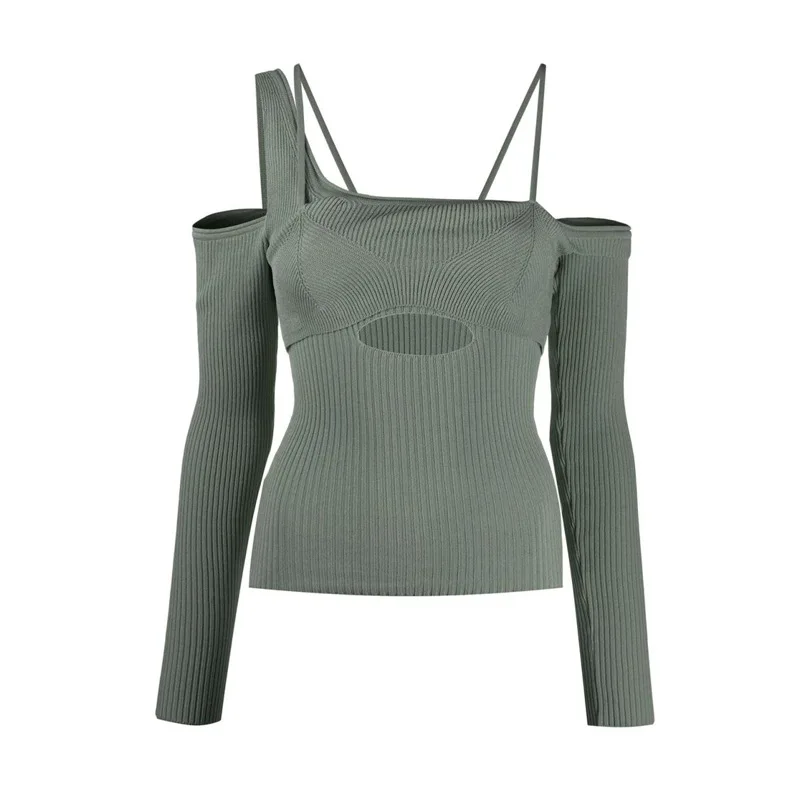 

Johnature Spring New Sexy Slash Neck Knitting Off Shoulder Women Sweaters 2021 Fashion Loose Backless Sweater