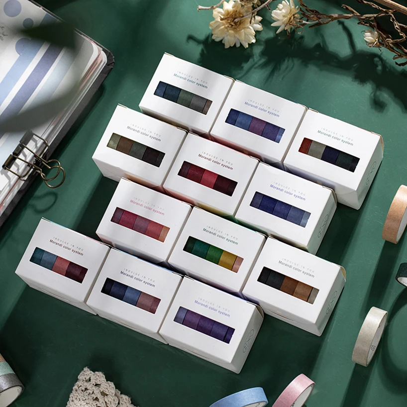 

5Pcs Basic Washi Tape Kawaii Stationery Masking Tape Morandi Color Scrapbooking 3m Ribbons For Diary Decorative Adhesive Tape