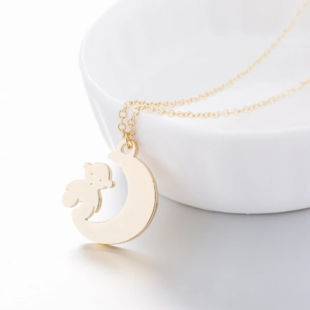 FENGLI уникальный медведь ожерелье из нержавеющей стали мать и ребенок луна