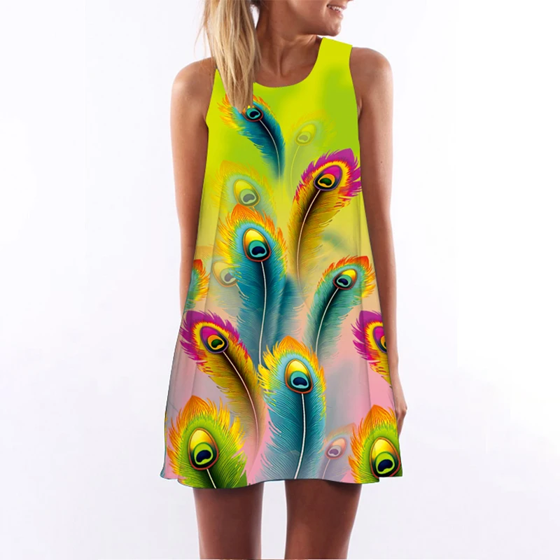 

Stylish Women Dress 2019 Cats Giraffe White Rose Print Sleeveless Summer Dress O Neck Vestido De Playa Casual Loose Mini Dresses
