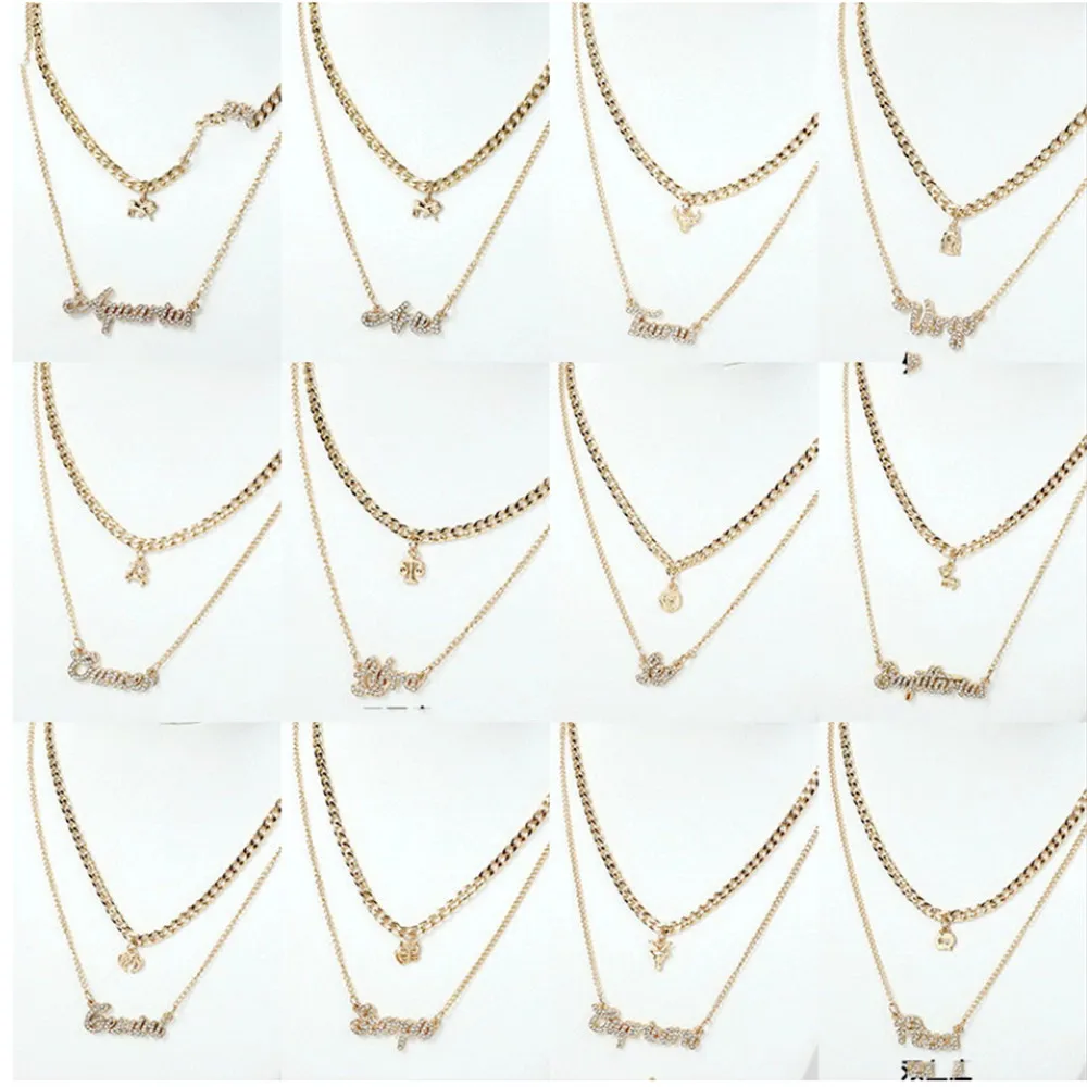 

Vintage Rhinestone Constellation Pendant Necklace for Women Punk Letter Constellation Pattern Necklaces Girls Jewelry Gift