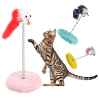 interactive funny pet cat feather toy plush feather spring mouse with small bell toys cat kitten scratch board mouse ball toys