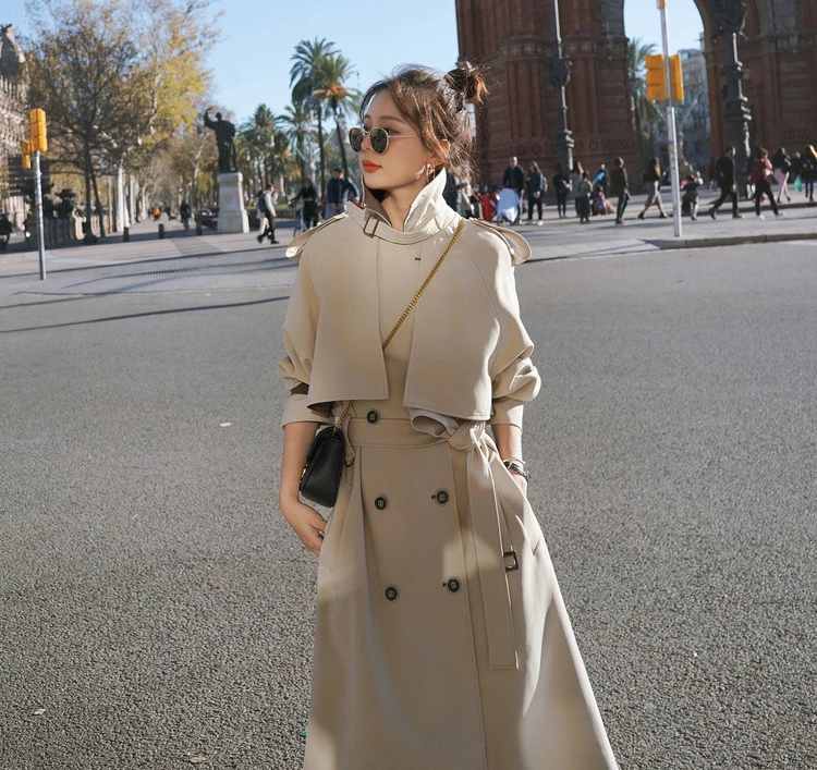 Тренчкот женский свободного покроя Корейская верхняя одежда контрастных цветов