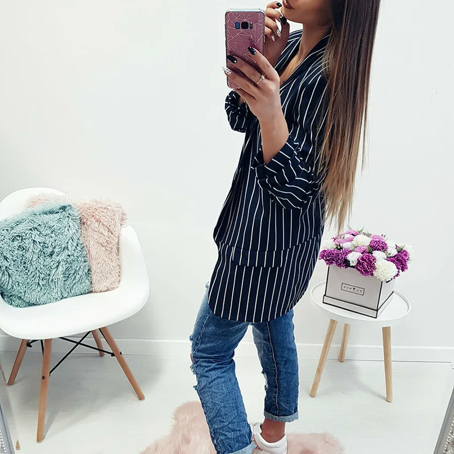 Женский Повседневный Топ с полосатым принтом простой блейзер карманами и