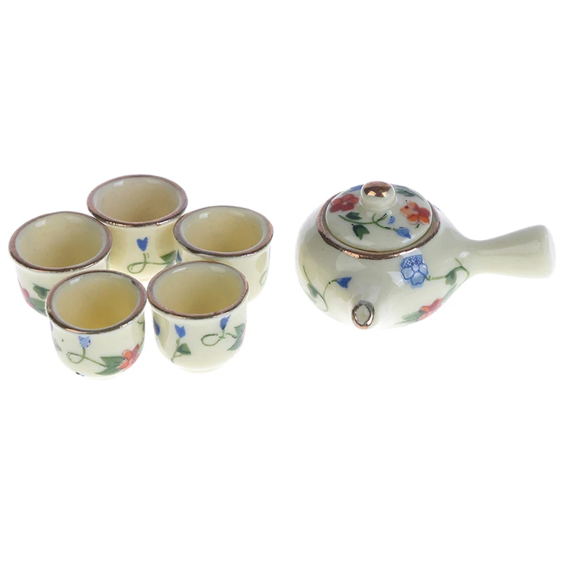 1set ceramic scale 112 doll house miniature porcelain tea cup set tableware kitchen dollhouse teapot diy toys kid gift free global shipping