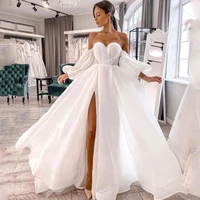 eightree white wedding dresses 2022 puff sleeves high split bridal dress sexy a line backless princess wedding gowns plus size