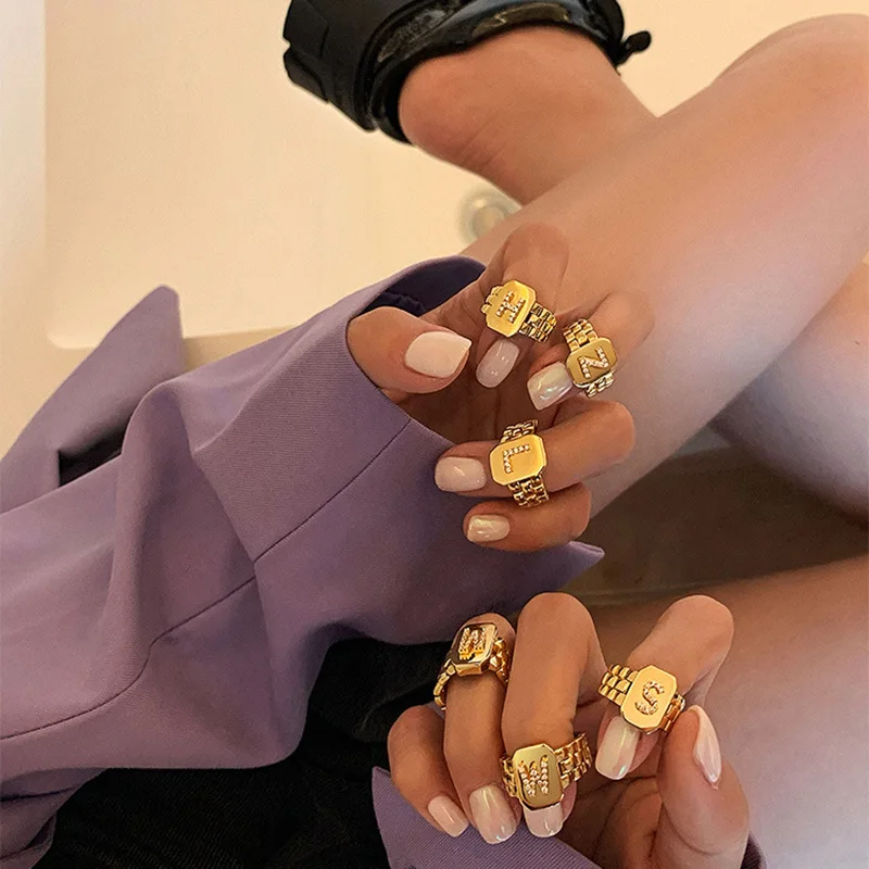 Модное кольцо с открытым дизайном в стиле панк индивидуальная буква имя фианит