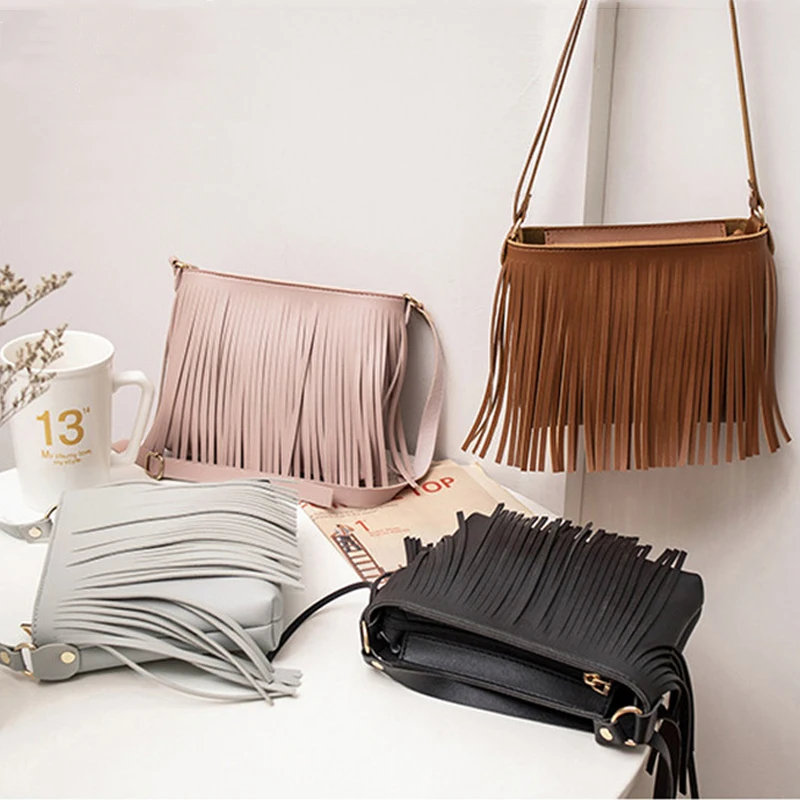 Модные сумки на плечо с кисточками для женщин 2019 Сумки из искусственной кожи