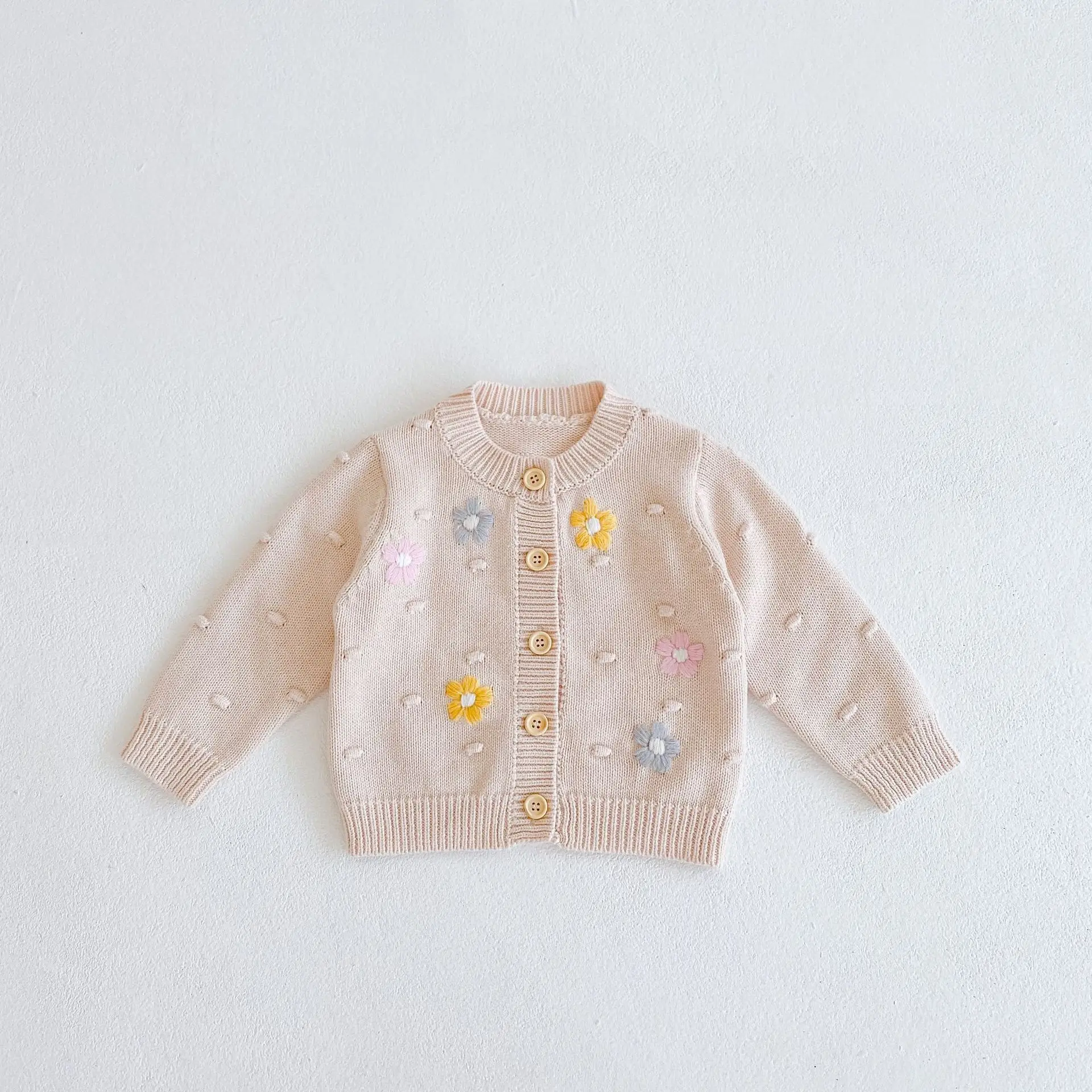 

Осенние свитера для маленьких девочек, одежда, модные вязаные хлопковые куртки и пальто с цветочным рисунком для новорожденных, Детские кар...