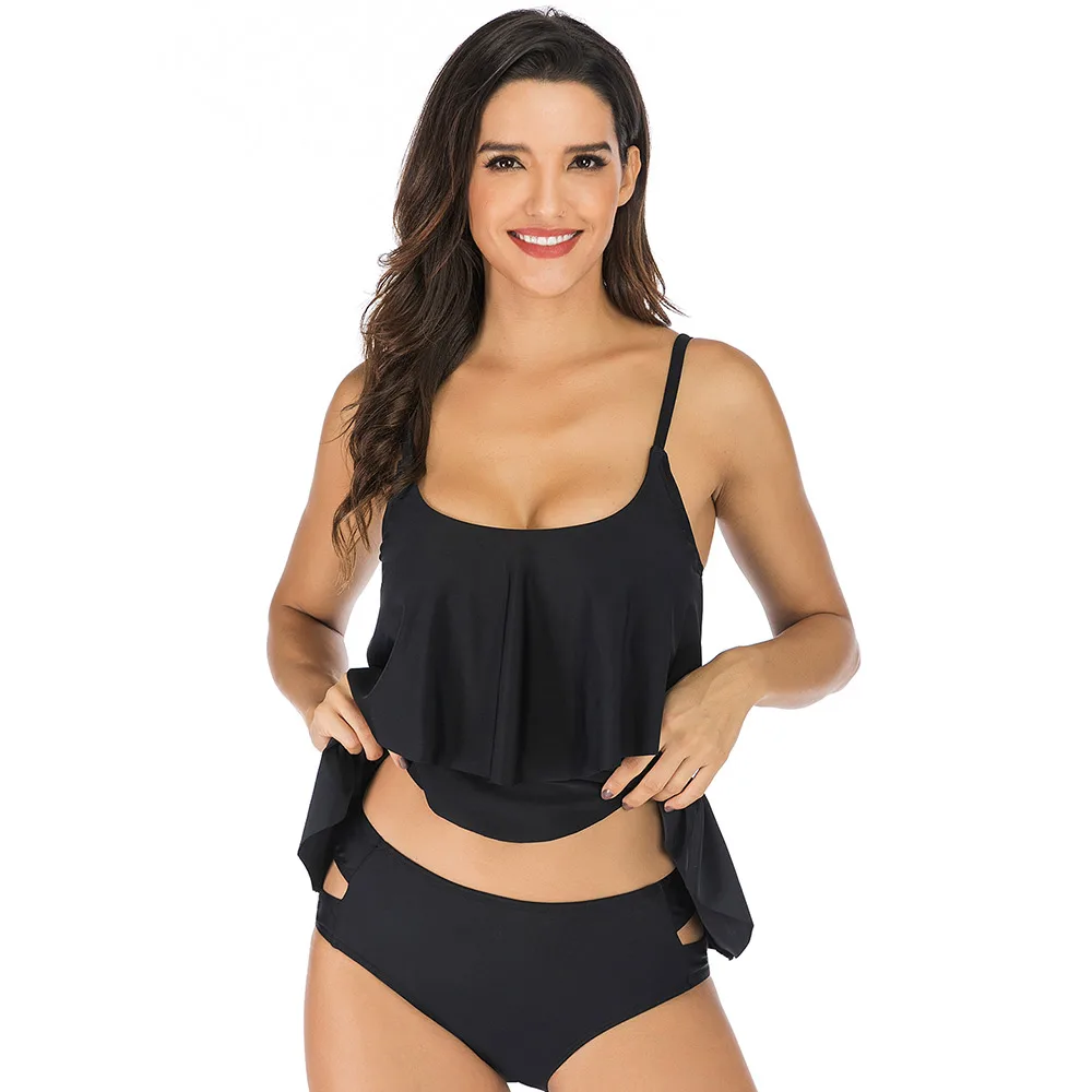 

Tankini Top Women Plus Size XXL Dry Fit Sexy Sling Backless Layered Ruffles Cover Belly Beachwear Swimwear Tank Top (Only Top)