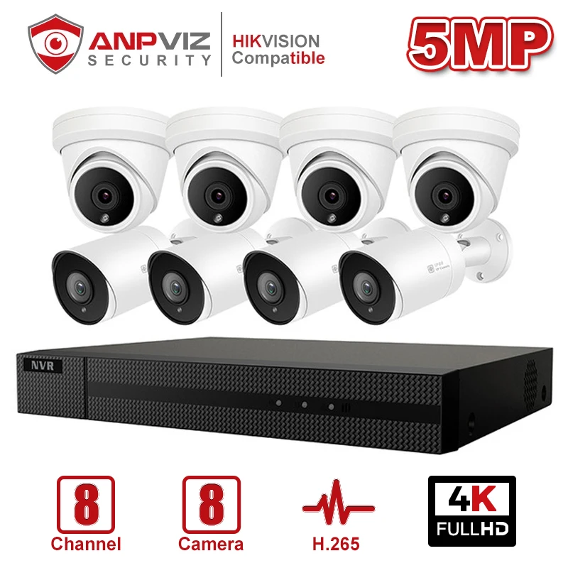 Anpviz 8CH 4K NVR 5MP Dome/Bullet Mix POE IP Camera Kit домашние/наружные системы безопасности CCTV