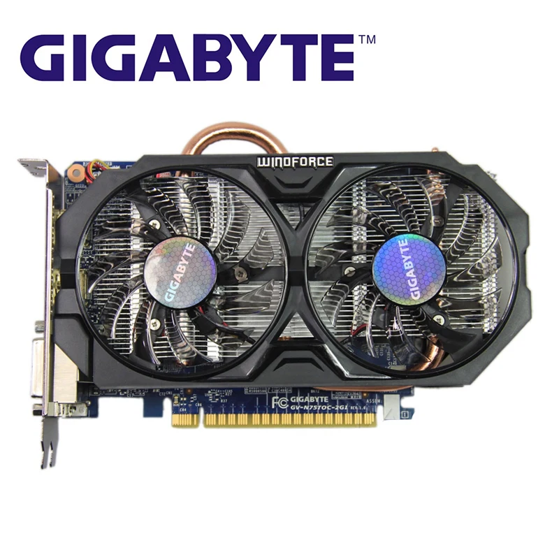 Видеокарта GIGABYTE GTX 750Ti 2 Гб 128 бит GDDR5 GV N75TOC 2GI 750 видеокарта для nVIDIA Geforce Ti Hdmi Dvi б/у