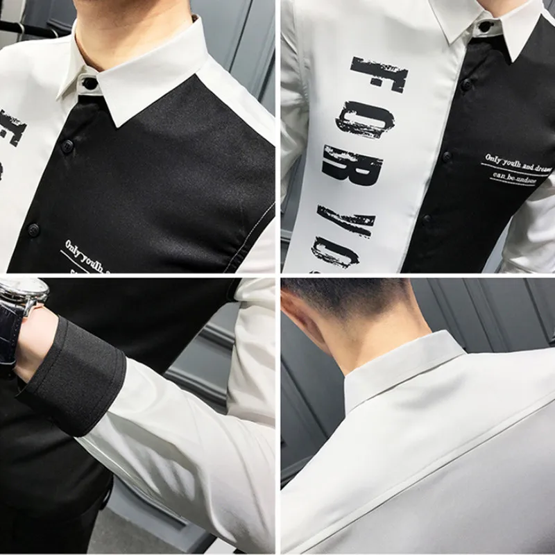 

2020 New style Male spring slim fit Casual cotton with long sleeves shirts/men's High quality Color matching lapel shirts S-3XL