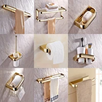 luxury gold color brass square bathroom accessories set bath hardware towel bar soap dish toilet paper holder robe hook mm001