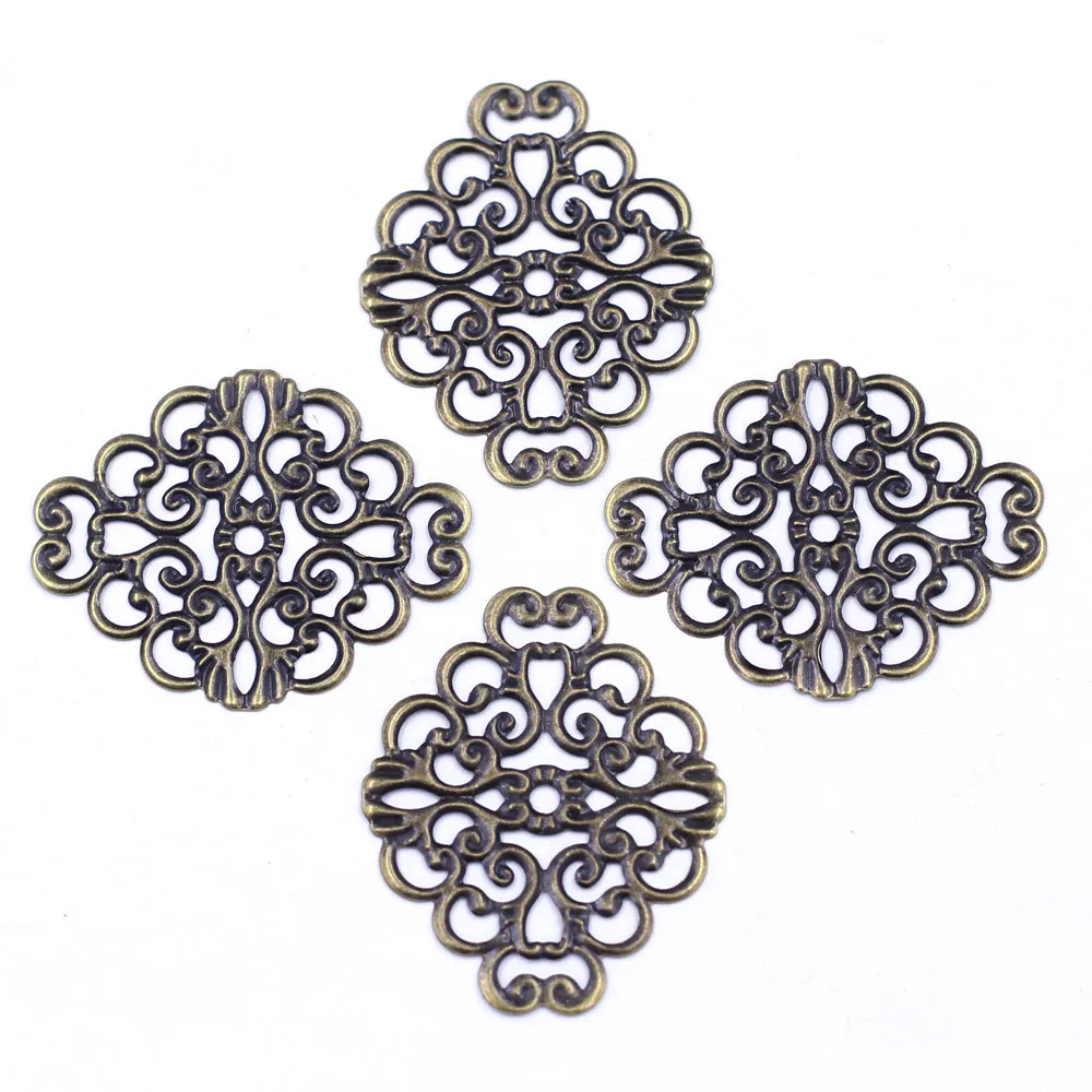 Бронзовые коннекторы с цветами 10 шт. пустотелые филигрань металлические