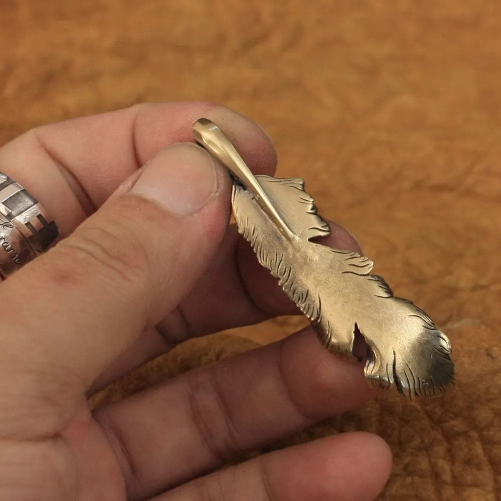 LINSION латунная подвеска с перьями высокие детали мужские байкерские ювелирные