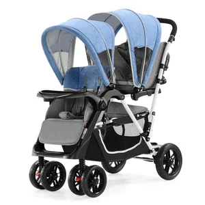 New Double Strollers for Twins Babies Folding Baby Pram Umbrella Car Front and Rear Lie Down Traveling Twin Stroller 0-6Y