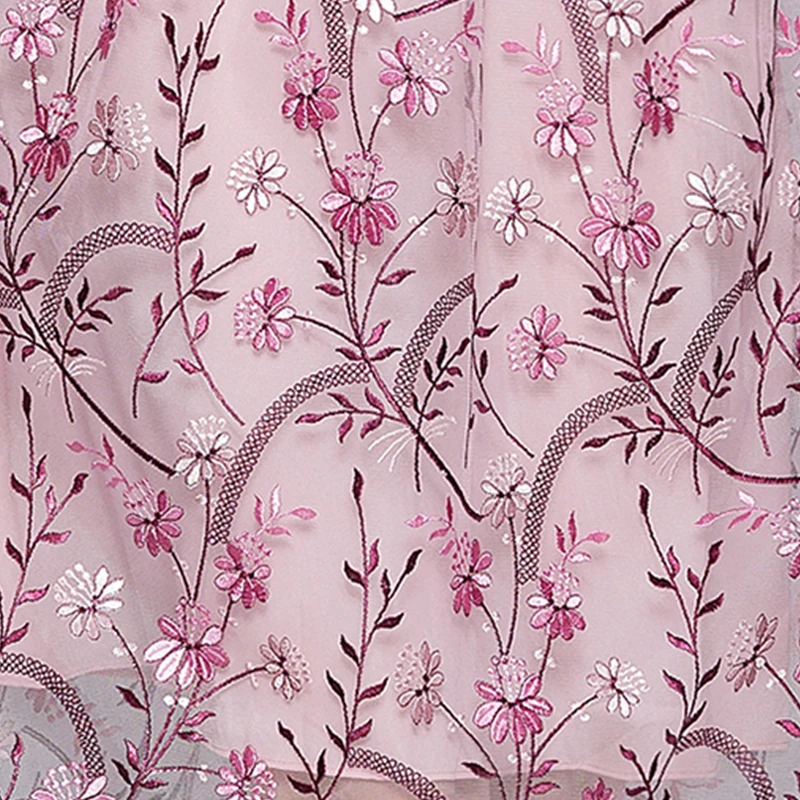 

Fitaylor New Summer Women Elegant Embroidery Gauze V-neck Dresses Female Fashion High Waist Short Sleeve A-line Lady Long Dress