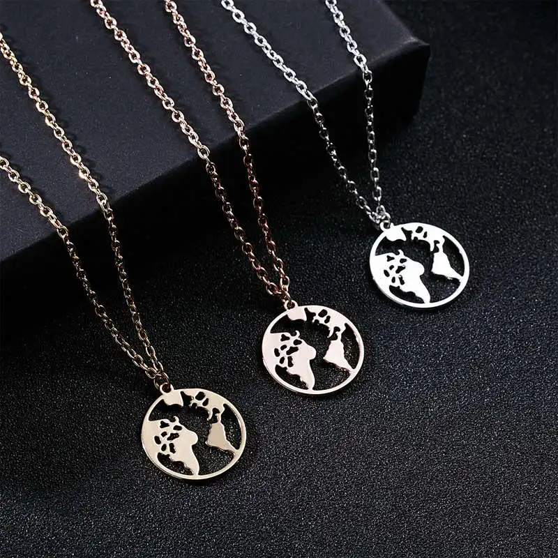 

Trendy Hollow World Map Necklace Women Silver Color Chain Earth Global Pattern Pendant Fashion Girls Party Jewelry Gift Choker