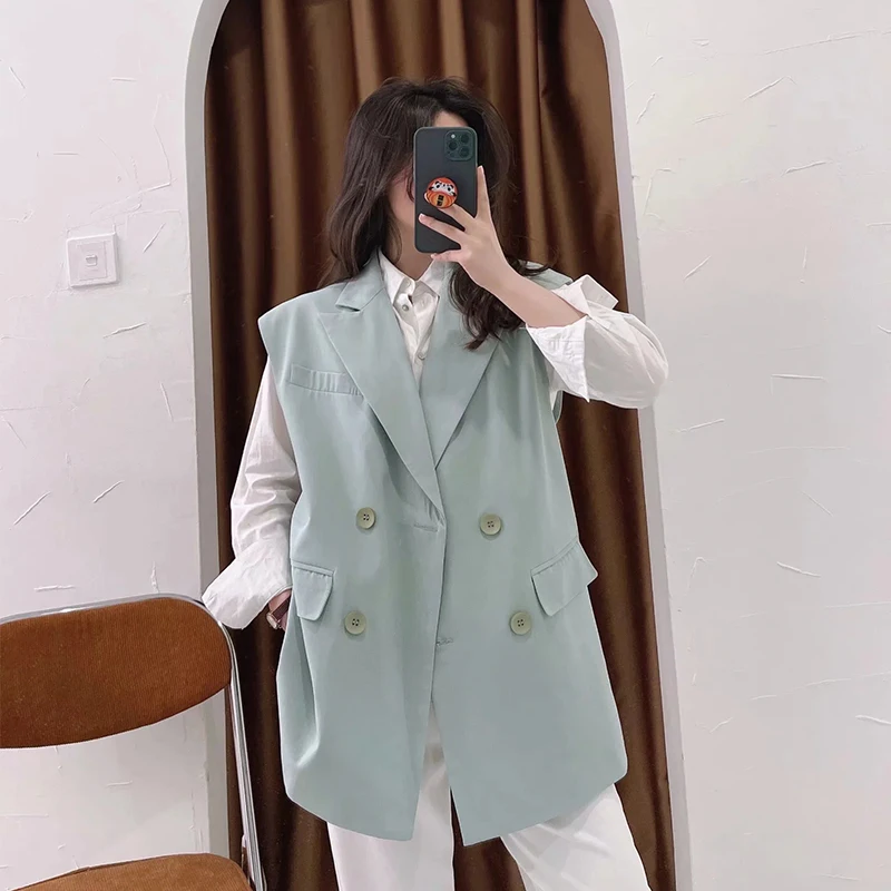 

Za Vest Women 2021 Fashion Office Wear Single Breasted Waistcoat Vintage Sleeveless Female Vest Outerwear Chic Tops