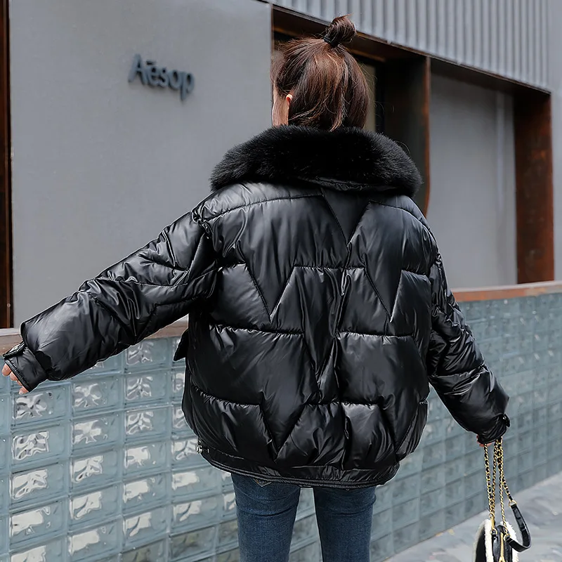 

women's clothes 2020 new winter woolen collar hooded short loose style versatile short bread coat cotton padded clothes