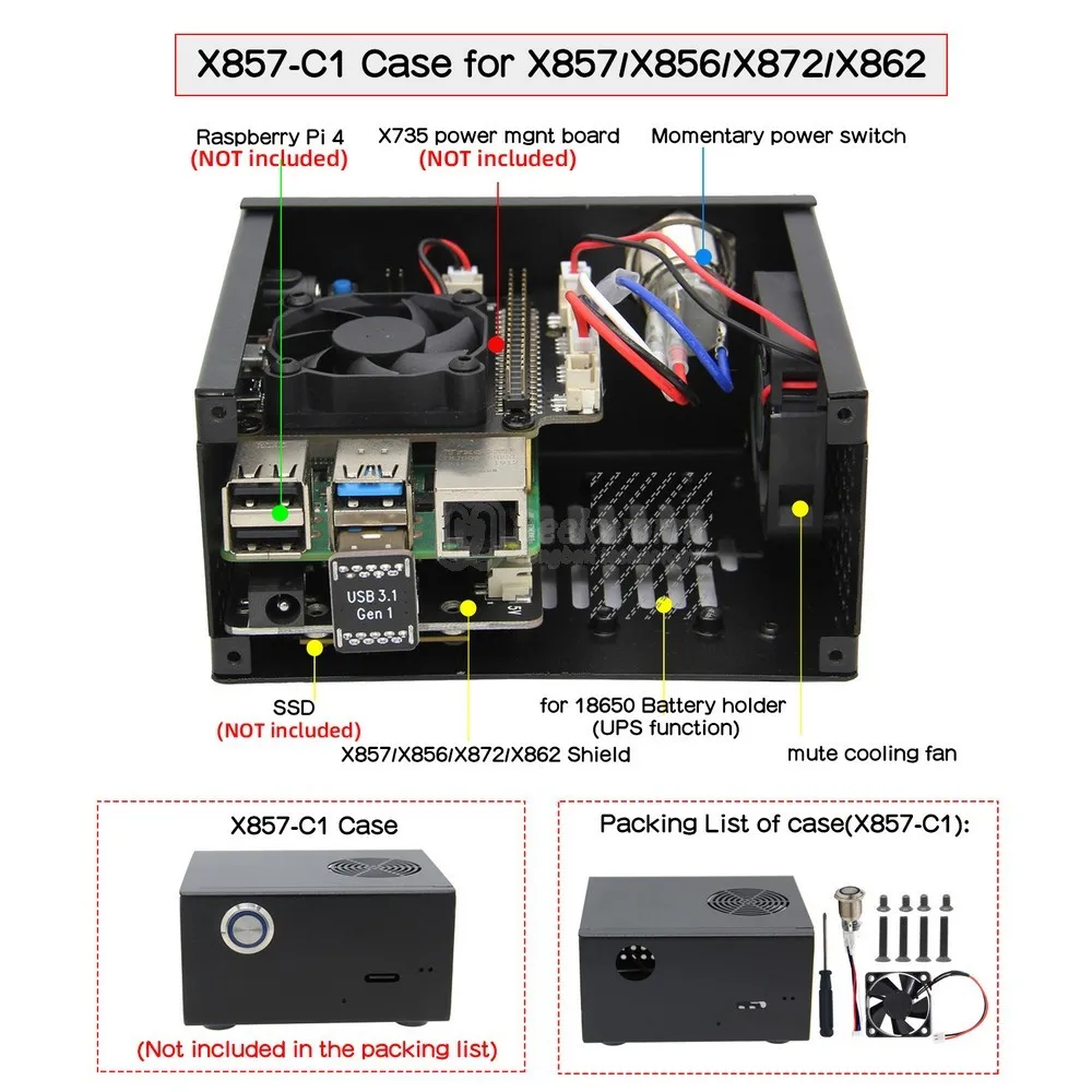 Raspberry Pi 4 Модель B X872 M.2 NVMe SSD щит + X735 плата управления питанием и безопасного