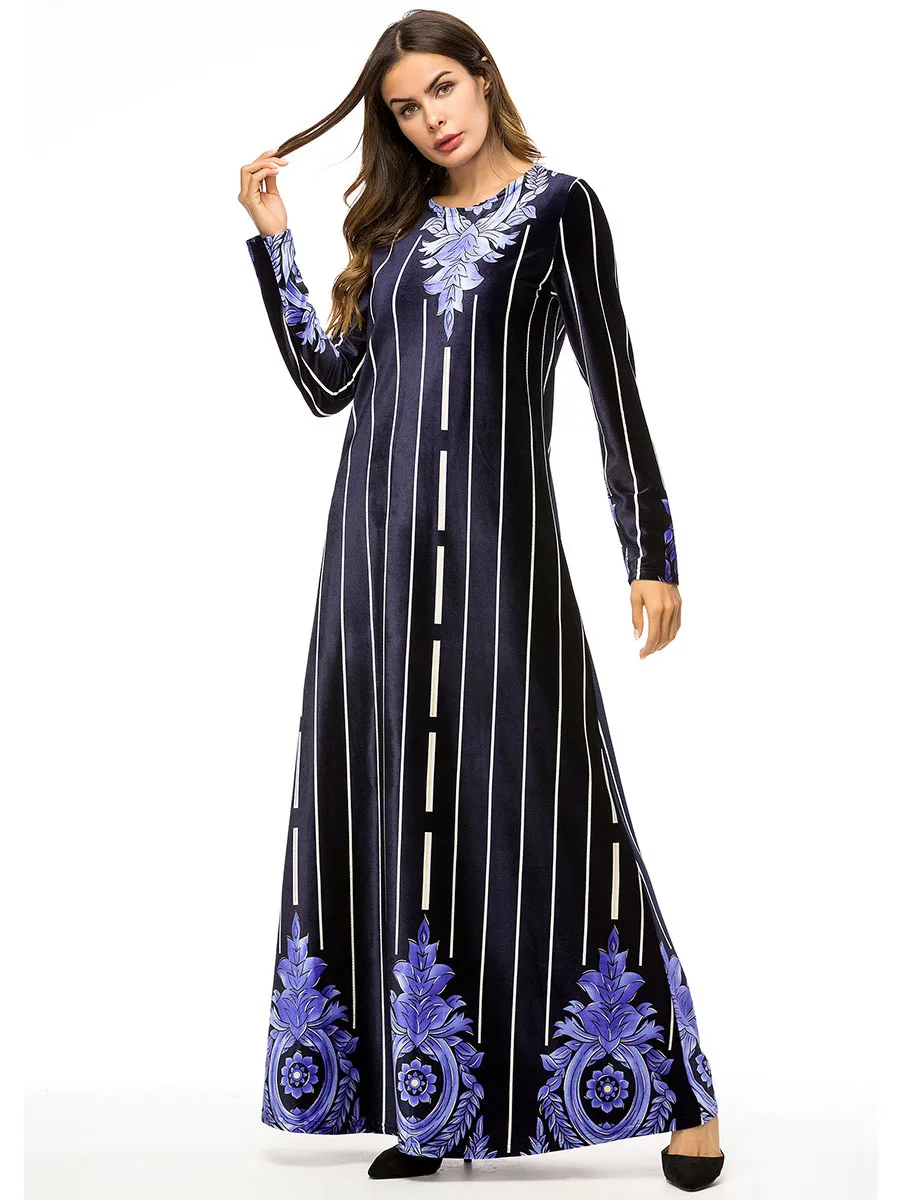 Muslim Robes High Quality Kaftan Gown Fashion Simple Long Sleeves Autumn And Winter Boutique Print Dress | Тематическая одежда и