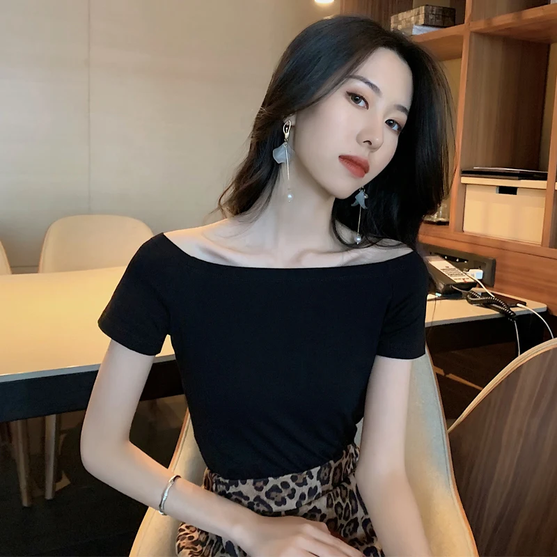 

T shirt Summer Tee Shirt Contrast Striped Round Neck Short Sleeve Crop T-shirt With Black