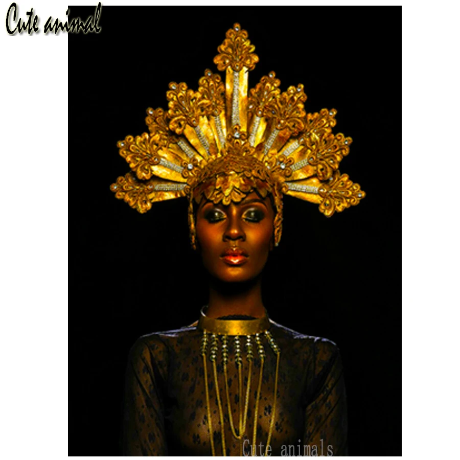 

5D DIY Diamond Painting Kit Cross Stitch Abstract golden crown africa woman Diamond Embroidery Rhinestones Diamond Mosaic Decor