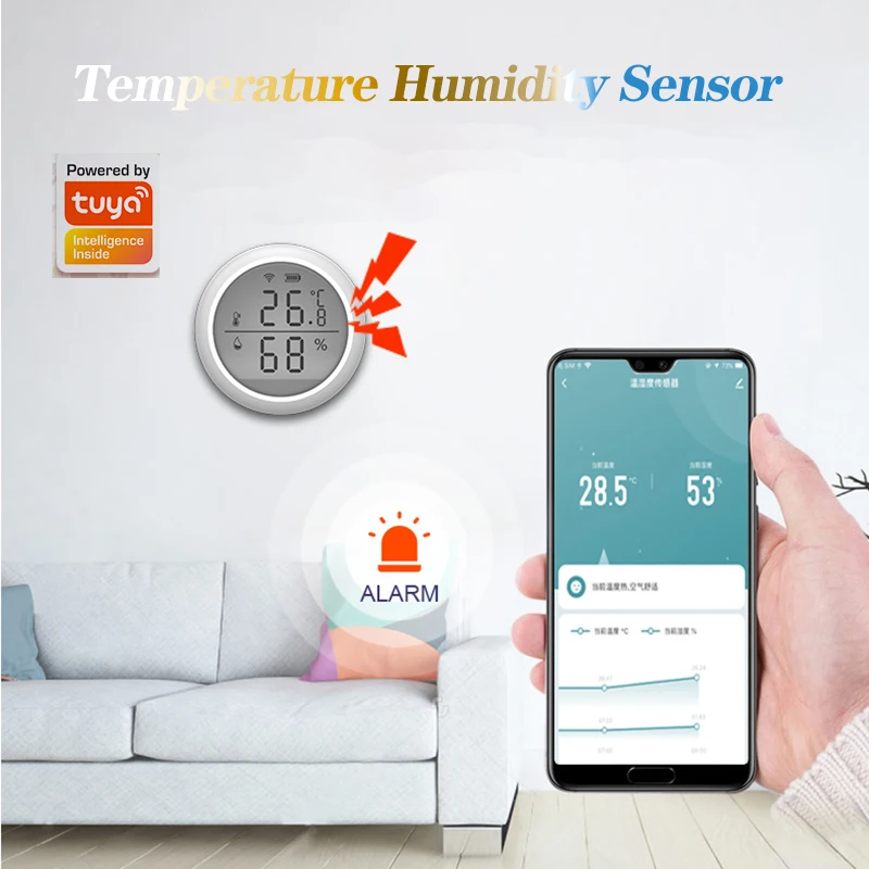 

2021 Tuya WIFI Temperature And Humidity Sensor Indoor Hygrometer Thermometer With LCD Display Support Alexa Google Assistant