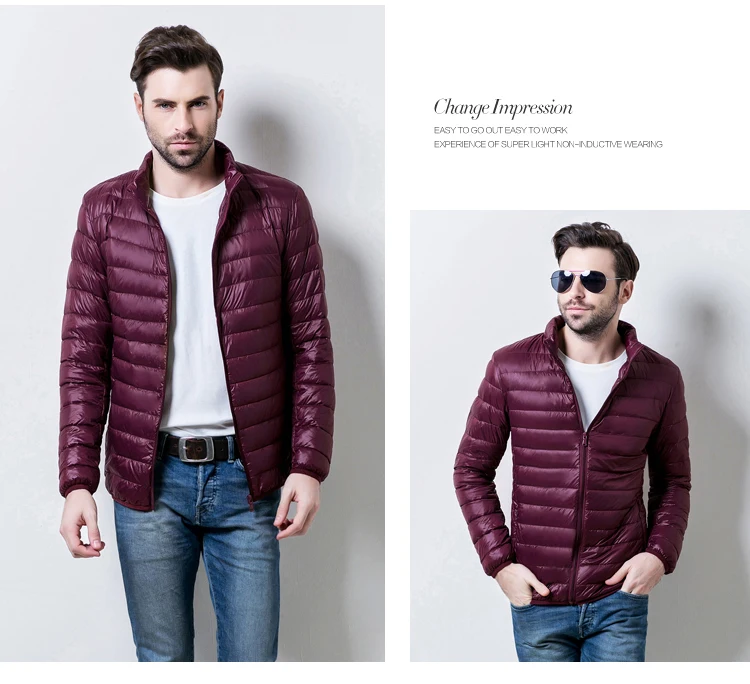 Autumn Winter Down Jacket Men Casual Stand Collar Ultra Light Parka Coat Portable Outwear Windproof White Duck Down Jacket 4XL