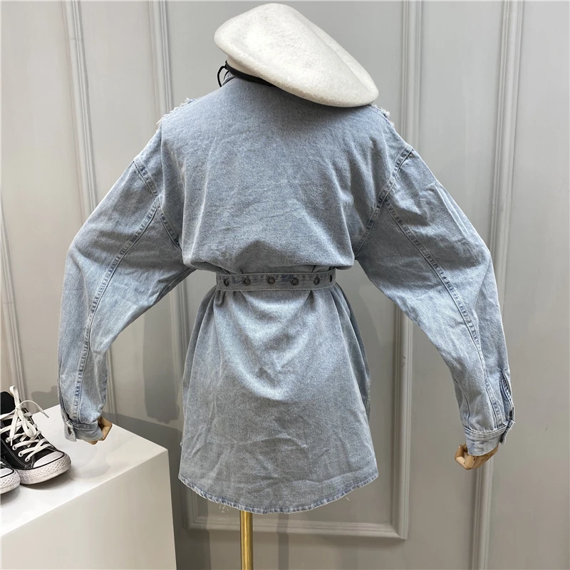 2020 ВИНТАЖНАЯ ДЖИНСОВАЯ КУРТКА с поясом Женская куртка передними металлическими