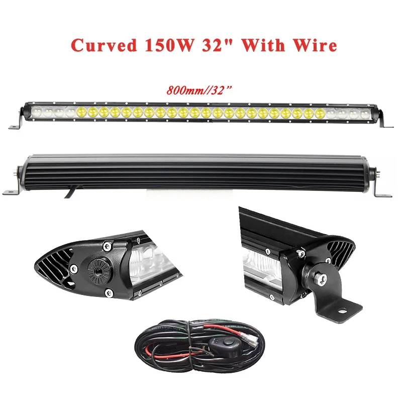 150W With Switch VISORAK 20 26 3" Однорядный изогнутый внедорожный тонкий светодиодный светильник для грузовиков светодиодный бар для 4WD 4x4 Трейлер внедорожник ATV автомобиль - Цвет: 150W With Switch