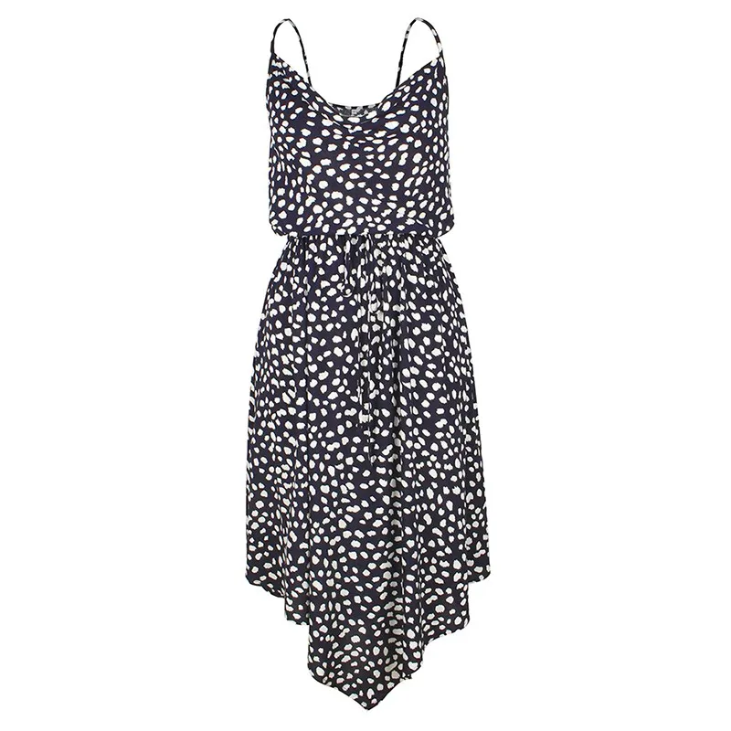 

Sling Print Sleeveless Backless Sexy Dress Women Casual Off Shoulder Irregular Hem Bandage Streetwear Beach Dresses