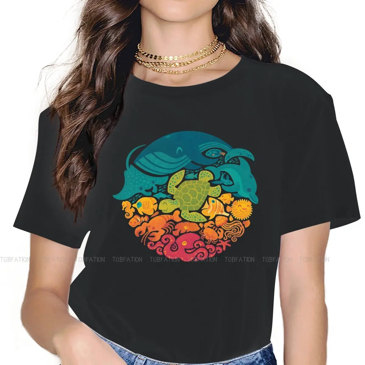 

Whale Sea Animal TShirt for Woman Girl 5XL Aquatic Rainbow Basic Leisure Tee T Shirt High Quality Loose