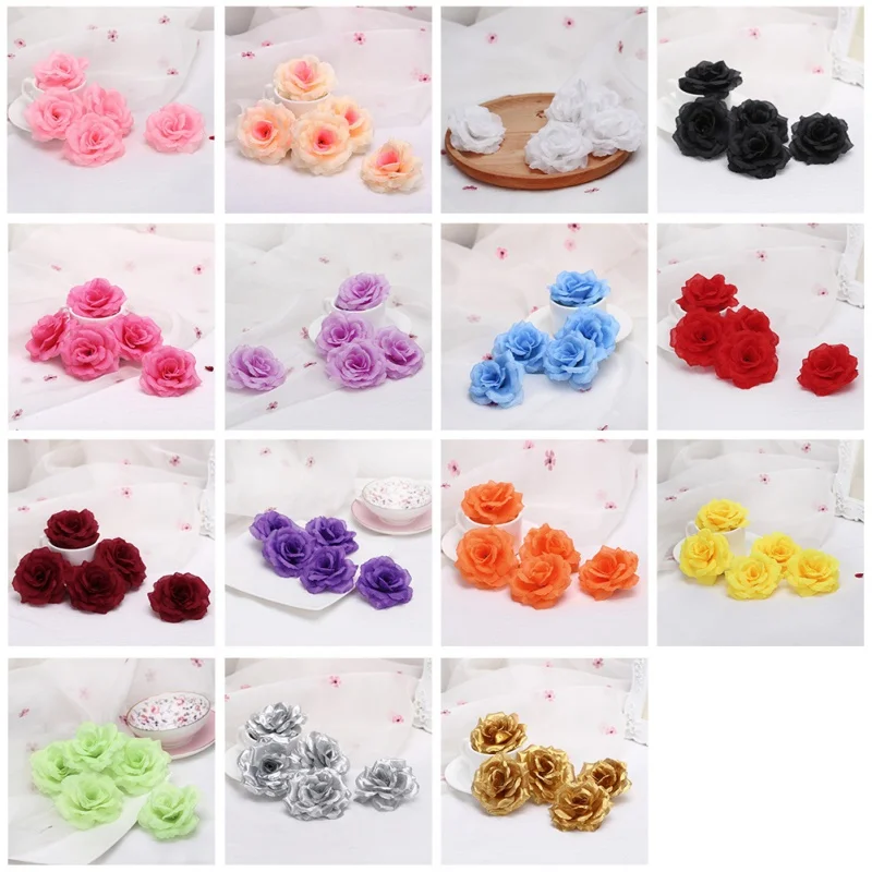 5 шт. DIY искусственного шелка с цветочным рисунком розы головки объемные цветы 8 см