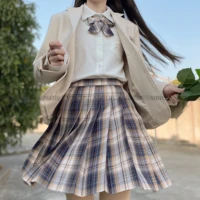 little teddy bear jk school uniform brown plaid skirts for girls summer high waist pleated skirts women dress students