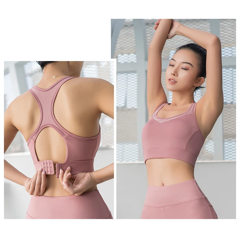 Женский спортивный комплект из 3 предметов бесшовный для йоги полиэстера розовая