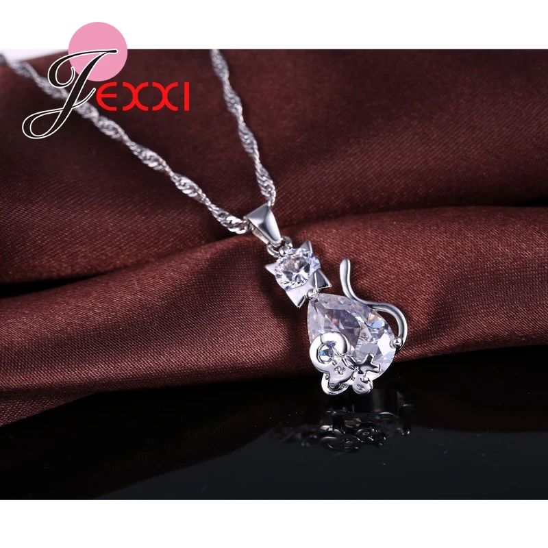 Big Stone Cute White Cat&amp Mouse Jewelry Sets 925 Sterling Silver CZ AAA Cubic Zirconia Crystal Mother Day's Gift | Украшения и