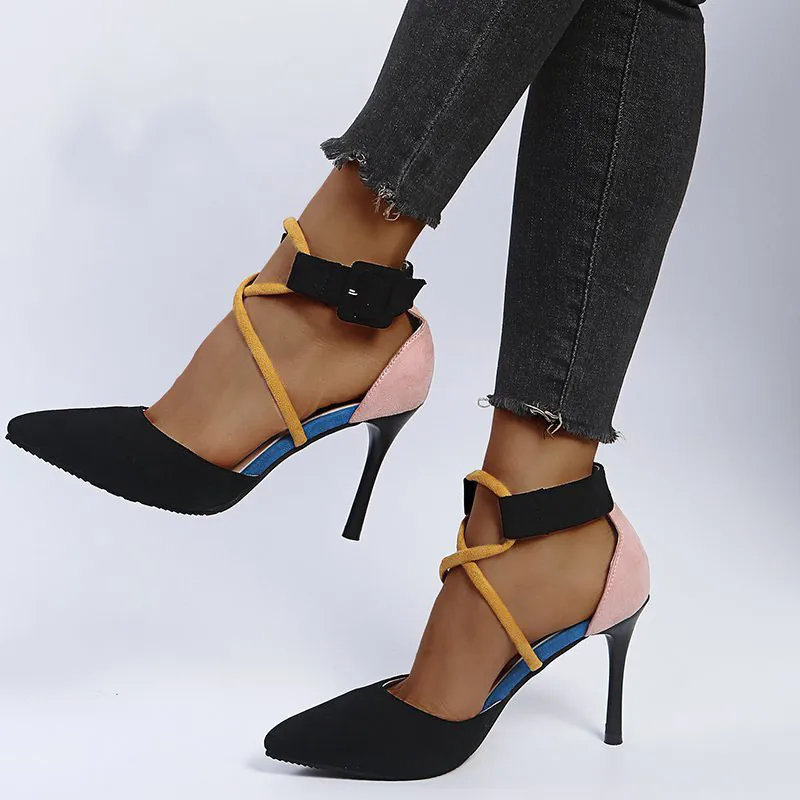 

Women Sandals Pumps Cross Straps Fashion Shoes Female Ankle Buckle Strap Ladies Party High Heels Black Pink Shoes Size 35-43