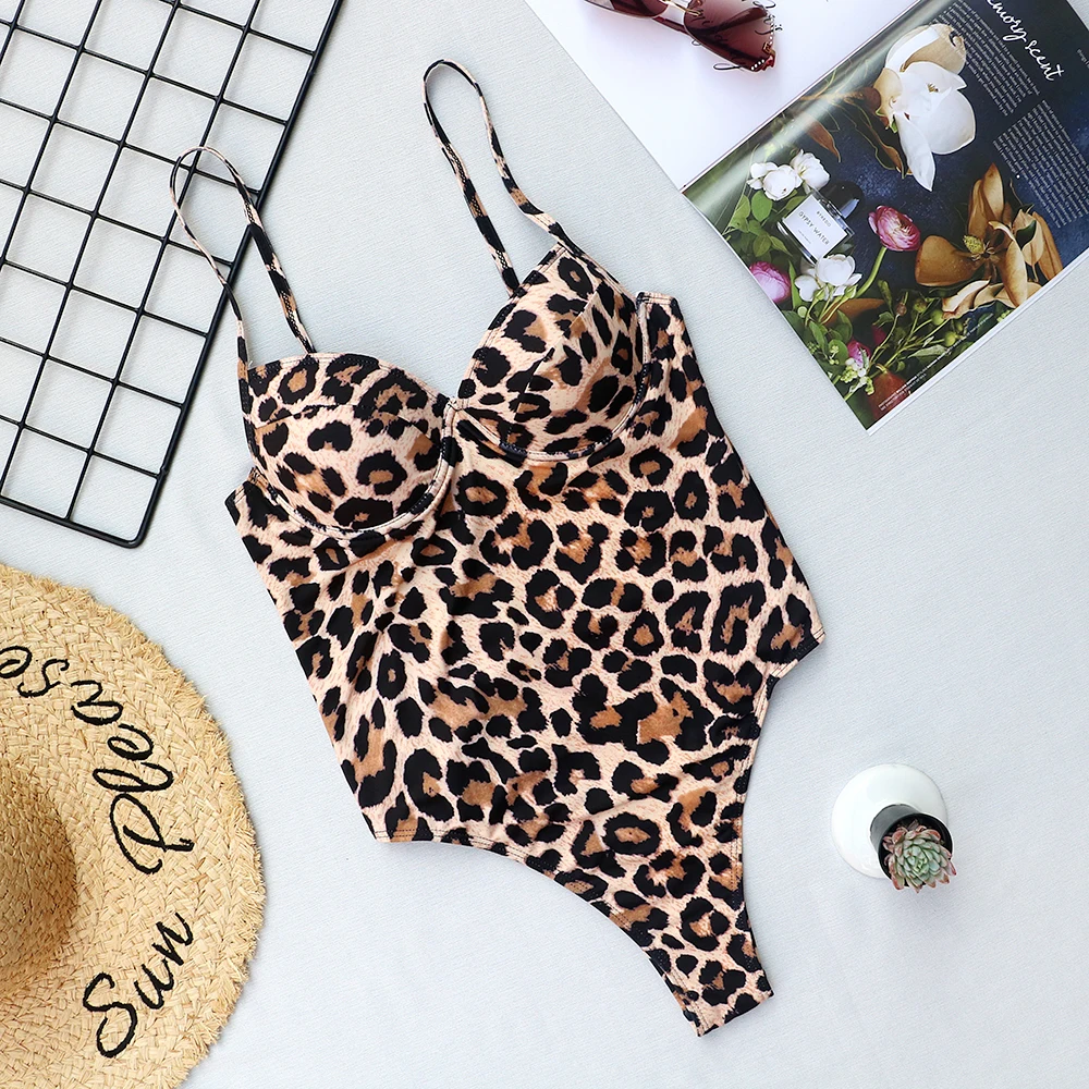 

2021 Women Push Up Swimwear One Piece Swimsuit Female Bather Leopard Printed Bathing Suit Swim Lady Monokini 5222