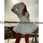 Современное короткое Кружевное Свадебное платье А-силуэта с длинными рукавами и V-образным вырезом Свадебные платья невесты вечерние платья для выпускного вечера платье свадебное платье