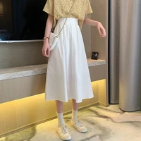 long skirt summer 2021 new white high waist all match mid length elastic waist thinner half length a line skirt pleated skirt