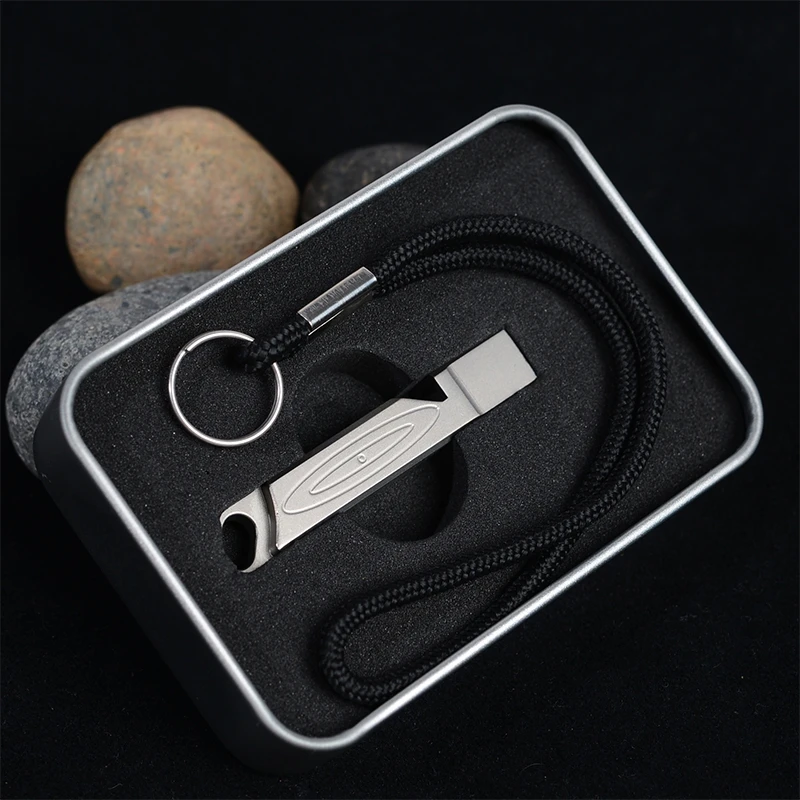 

Titanium Alloy Mini 150db Double Pipe High Decibel Outdoor Camping Hiking Survival Whistle Emergency Whistle Keychain