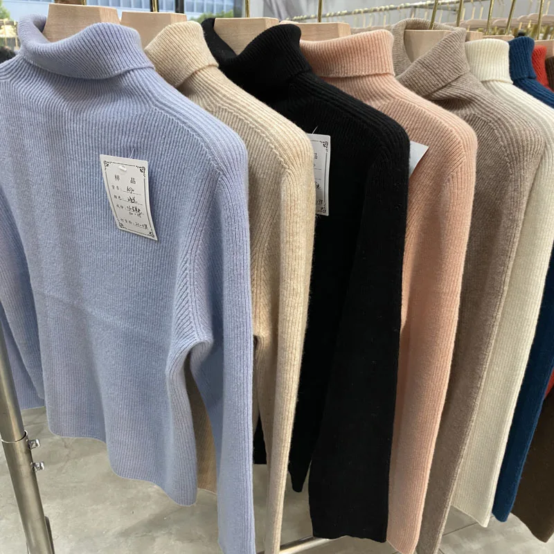 

100% Wool Turtleneck Solid Color Women Sweaters 2021 Autumn and Winter Fashion Casual Warm Tight-fitting Long-sleeved Pullover