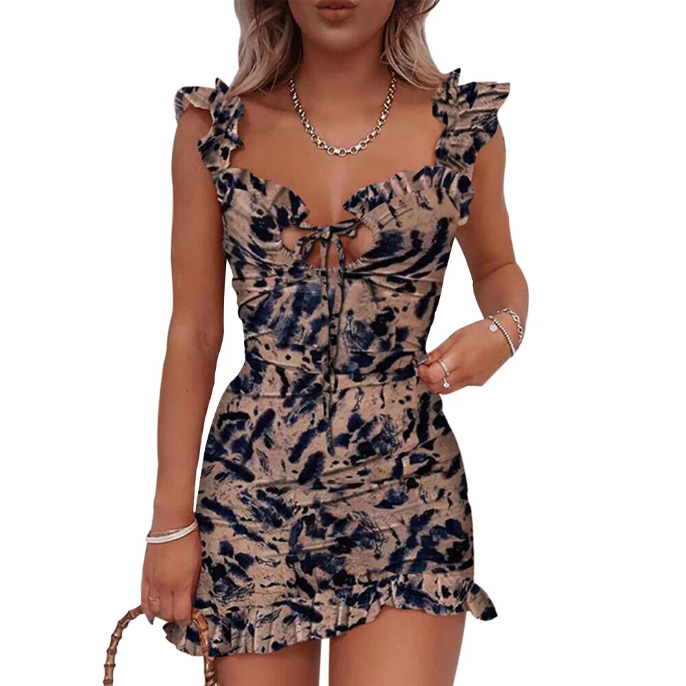 Женское летнее платье с V образным вырезом и оборками|Женские платья| |