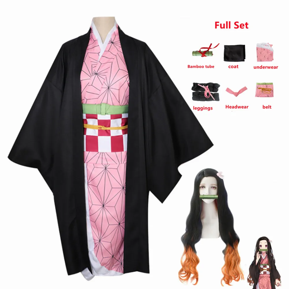 

Adult Kids Anime Demon Slayer Kimetsu no Yaiba Woman Kimono Kamado Nezuko Cosplay Costume