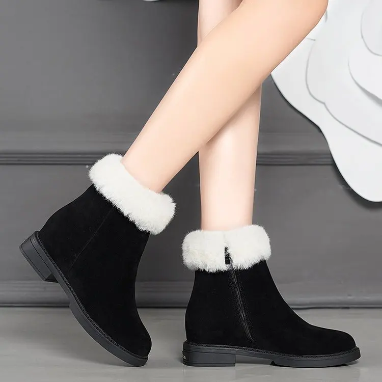 Зимние сапоги женские теплые шерстяные ботильоны на меху замшевые черные