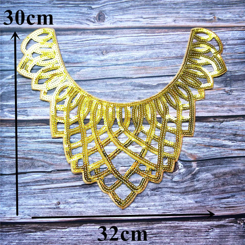 Золотые блестки тканевый воротник вышитая аппликация для платья отделка барокко